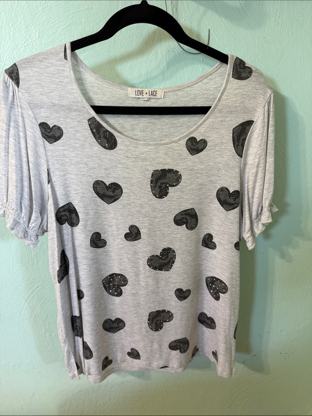 Gray Heart-Print Scoop Neck Tee